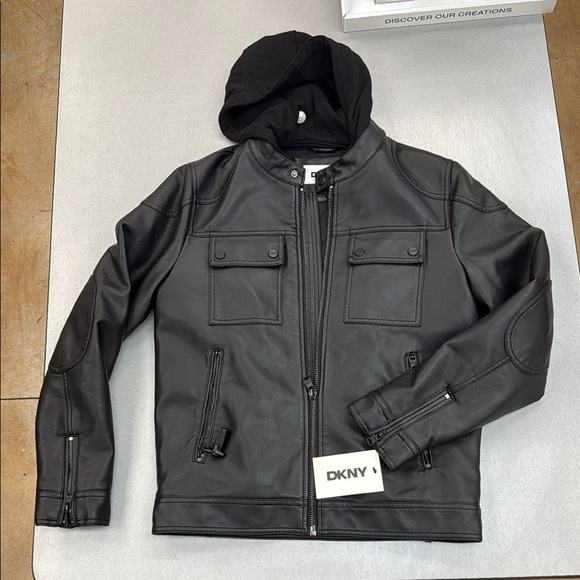 NWT DKNY Charcoal Hooded Men's Jacket Size S - Picture 1 of 11